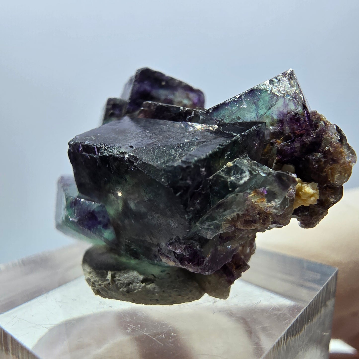 Seltene Phantom Fluorit Würfel Stufe, grün lila Okorusu, Namibia 32*22*15mm