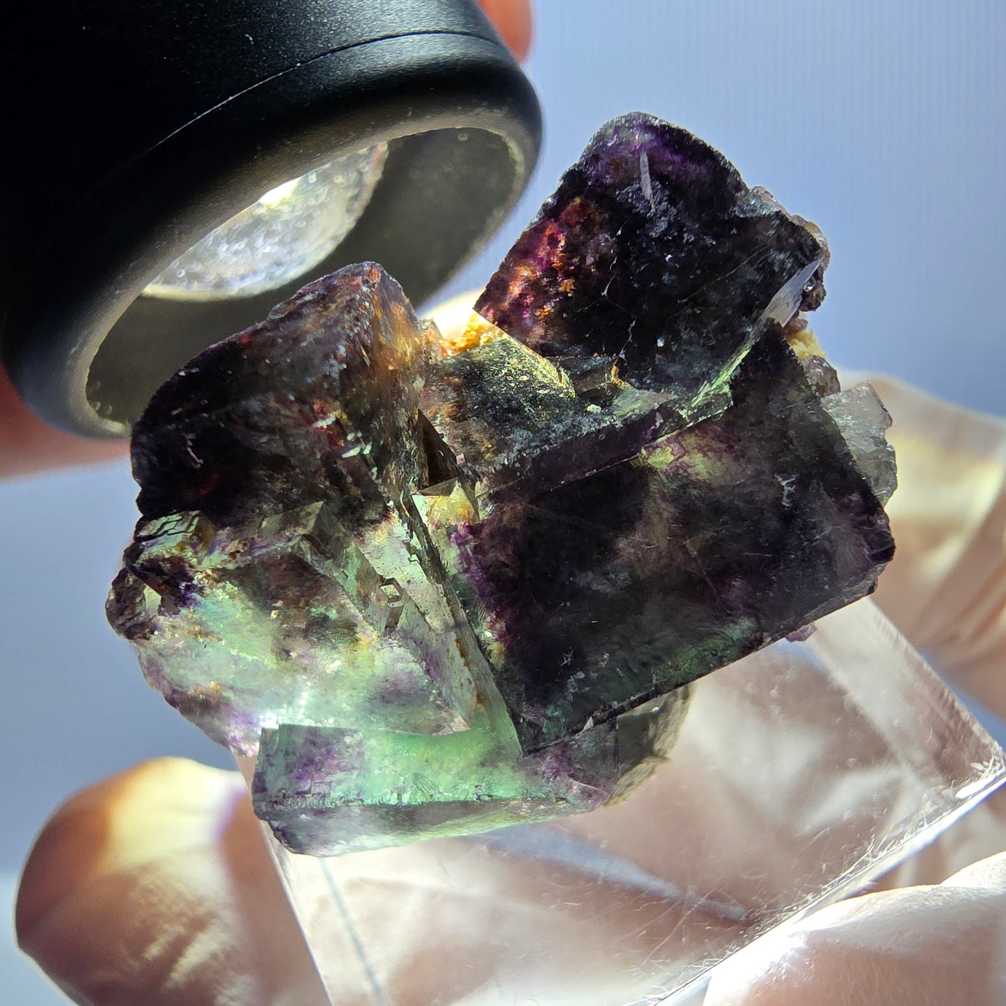 Seltene Phantom Fluorit Würfel Stufe, grün lila Okorusu, Namibia 32*22*15mm
