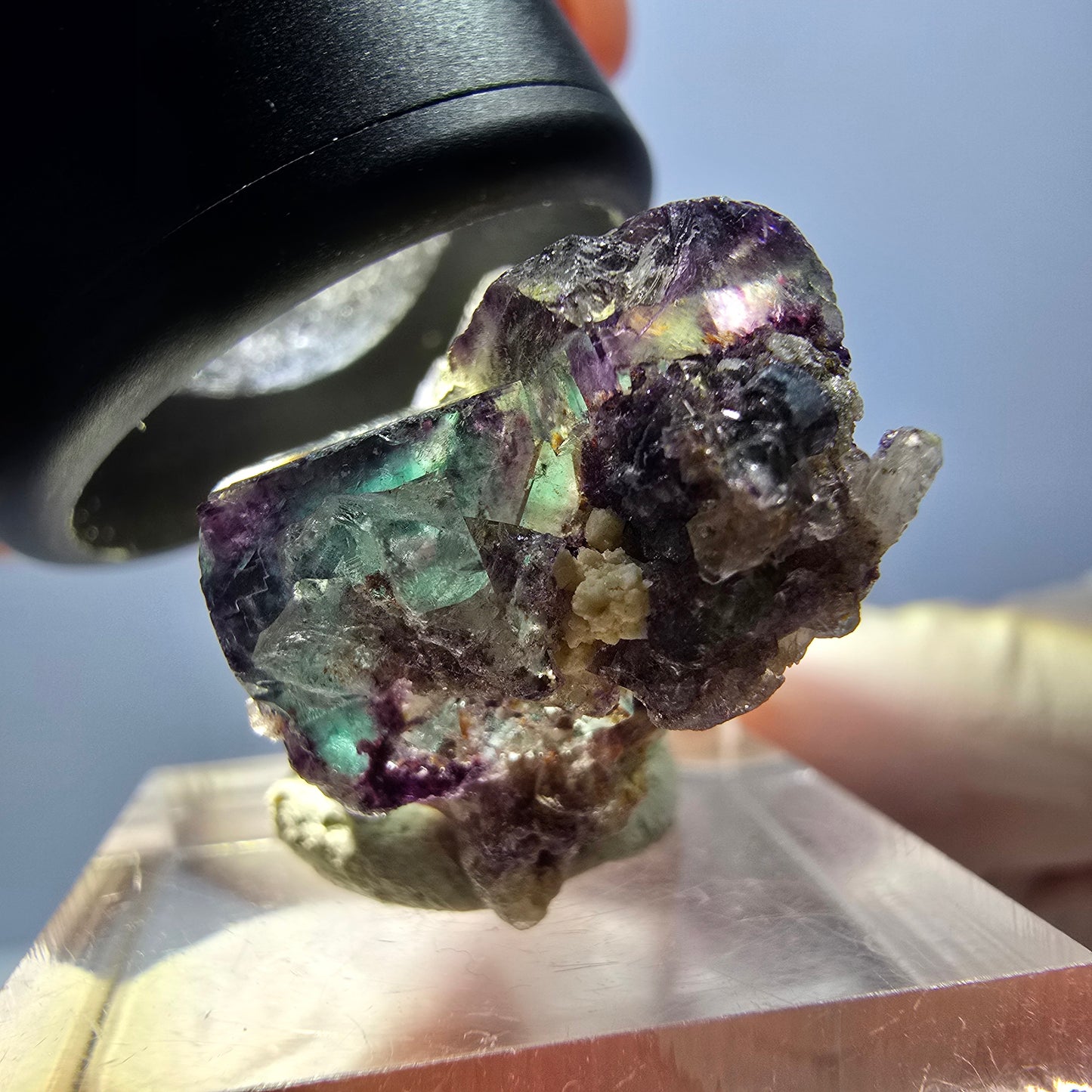 Seltene Phantom Fluorit Würfel Stufe, grün lila Okorusu, Namibia 32*22*15mm