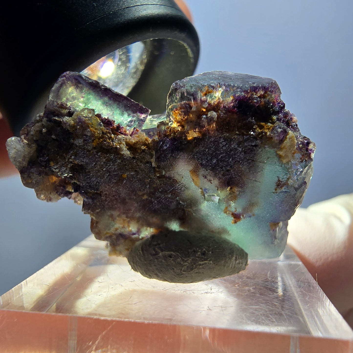 Seltene Phantom Fluorit Würfel Stufe, grün lila Okorusu, Namibia 32*22*15mm