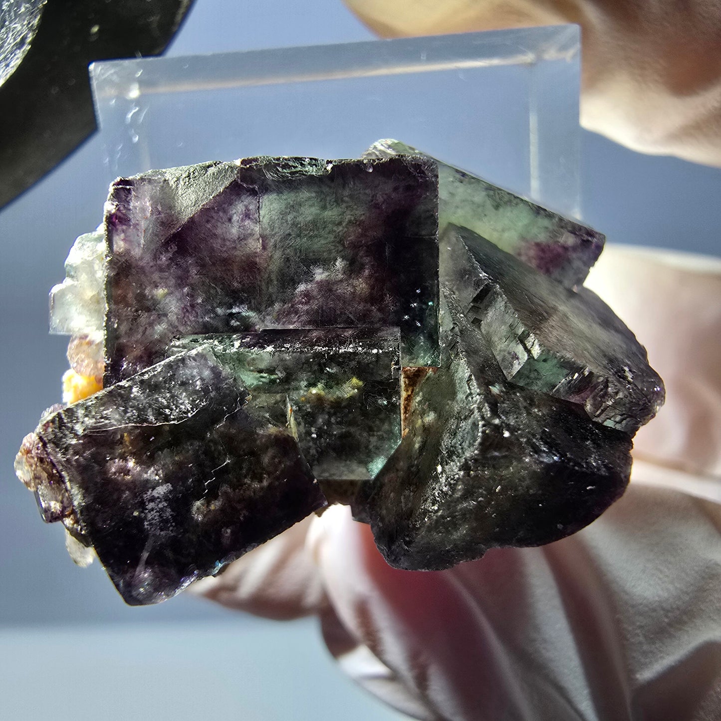 Seltene Phantom Fluorit Würfel Stufe, grün lila Okorusu, Namibia 32*22*15mm
