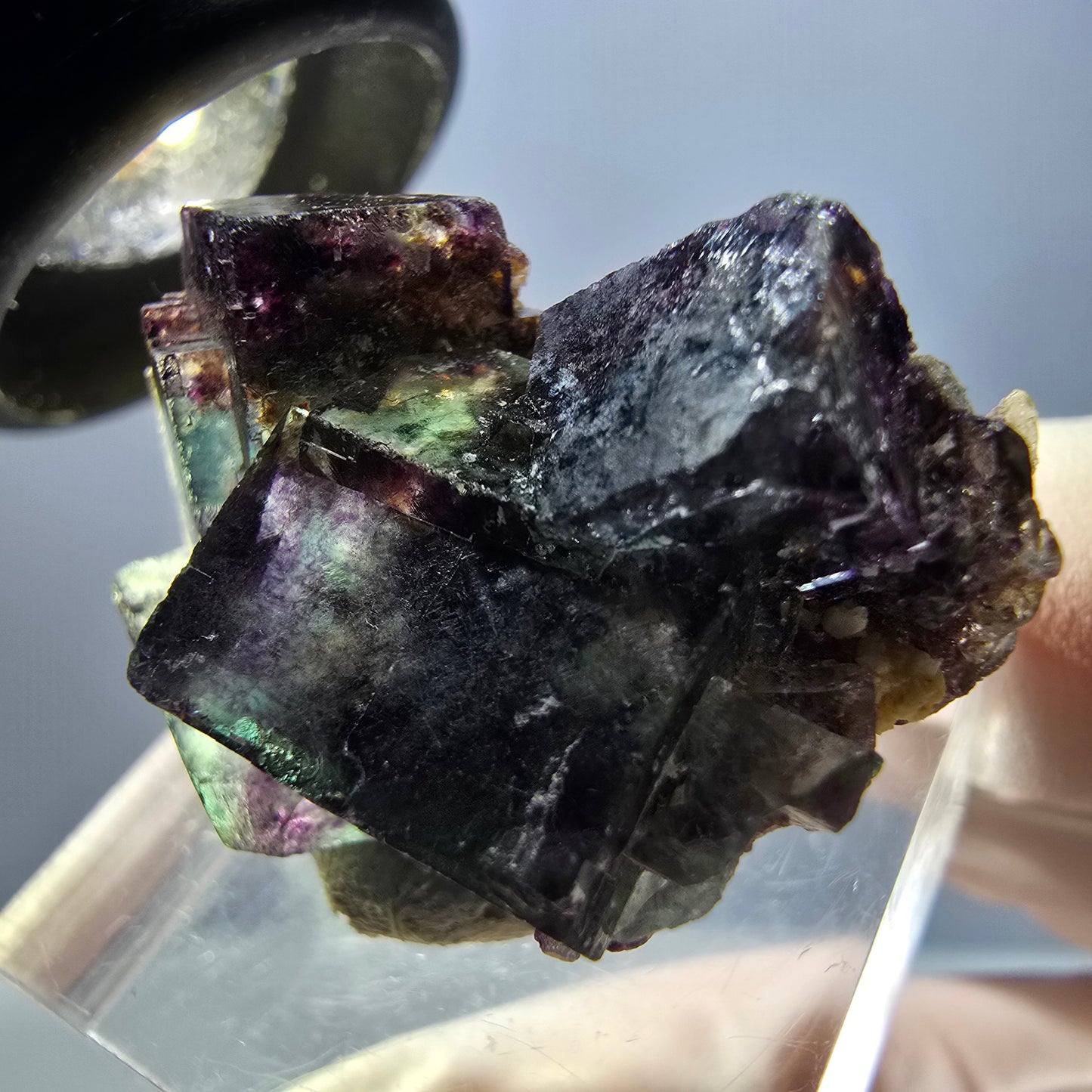 Seltene Phantom Fluorit Würfel Stufe, grün lila Okorusu, Namibia 32*22*15mm