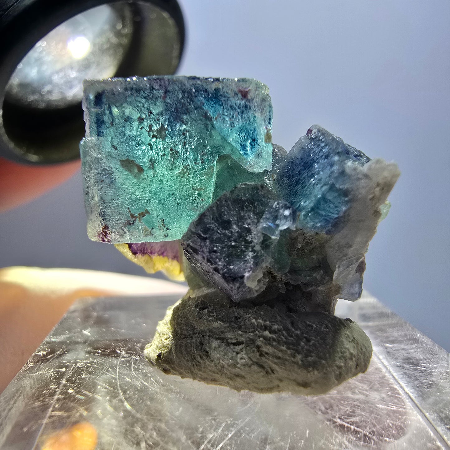 Seltene Phantom Fluorit Würfel Stufe, grün lila Okorusu, Namibia 24*18*12mm