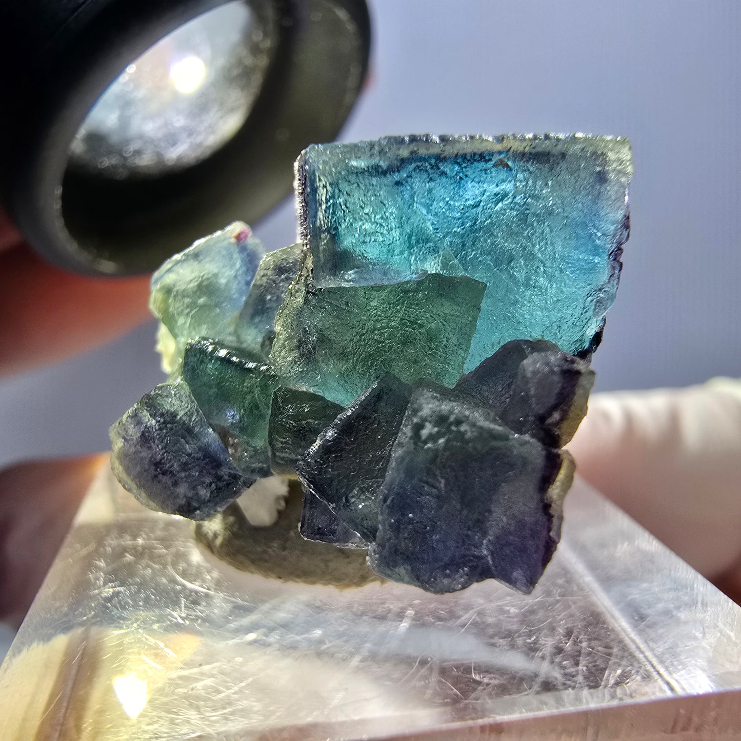 Seltene Phantom Fluorit Würfel Stufe, grün lila Okorusu, Namibia 24*18*12mm