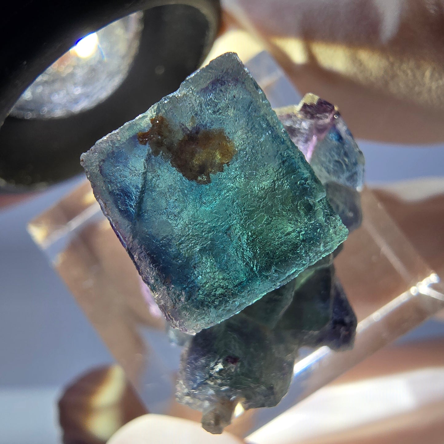 Seltene Phantom Fluorit Würfel Stufe, grün lila Okorusu, Namibia 24*18*12mm