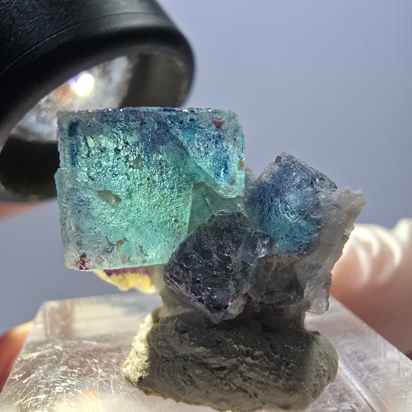 Seltene Phantom Fluorit Würfel Stufe, grün lila Okorusu, Namibia 24*18*12mm