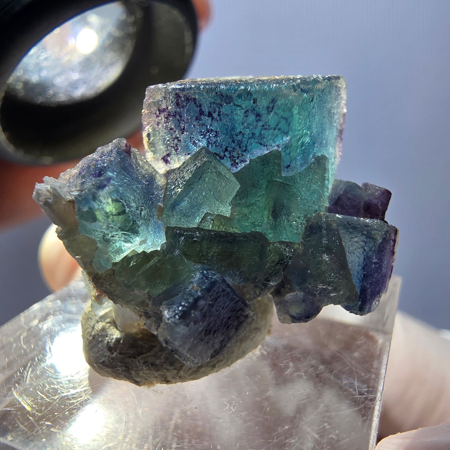 Seltene Phantom Fluorit Würfel Stufe, grün lila Okorusu, Namibia 24*18*12mm