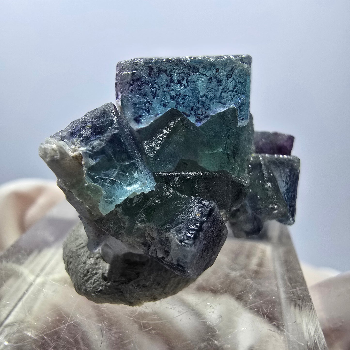 Seltene Phantom Fluorit Würfel Stufe, grün lila Okorusu, Namibia 24*18*12mm