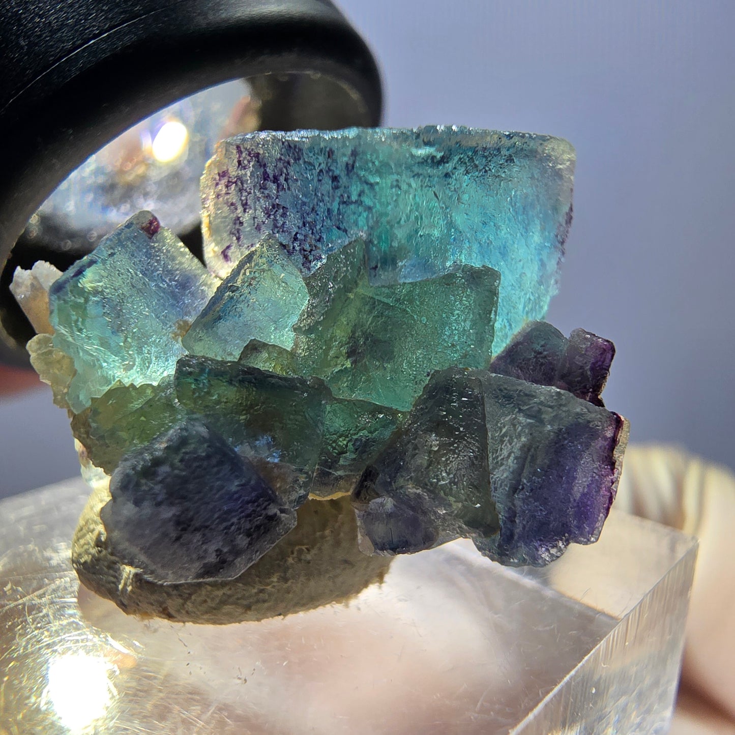 Seltene Phantom Fluorit Würfel Stufe, grün lila Okorusu, Namibia 24*18*12mm