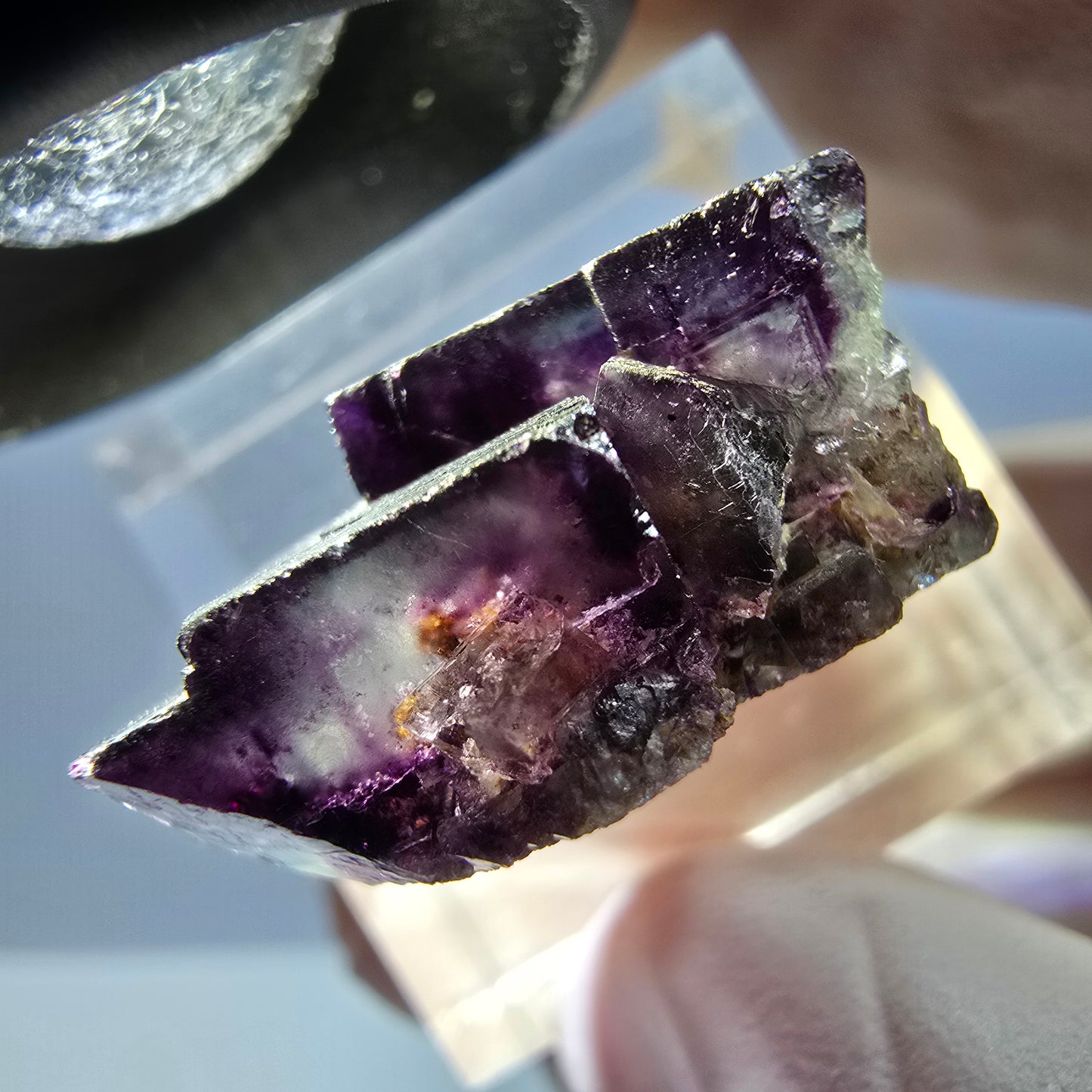 Seltene Phantom Fluorit Würfel Stufe, grün lila Okorusu, Namibia 265*18*13mm