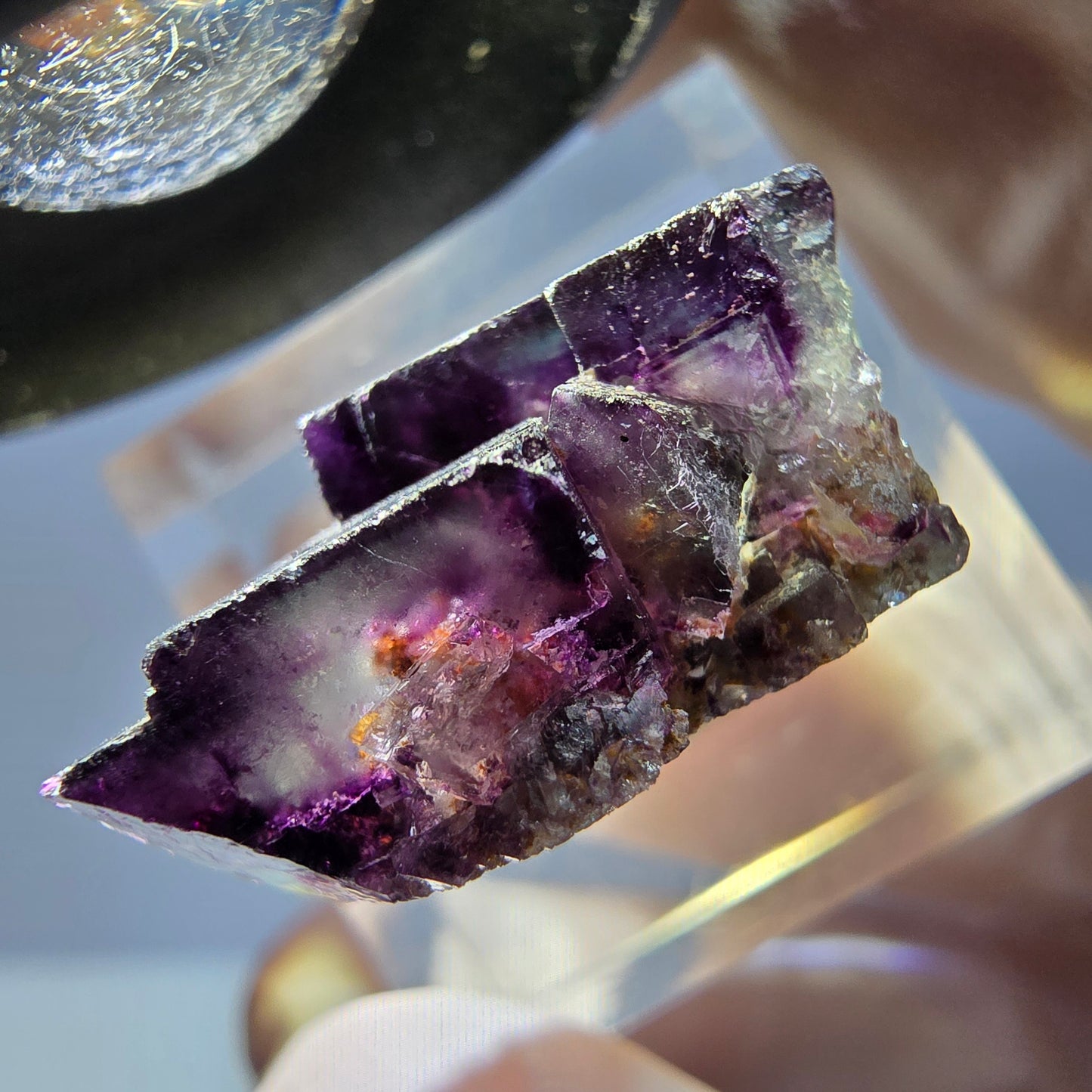 Seltene Phantom Fluorit Würfel Stufe, grün lila Okorusu, Namibia 265*18*13mm
