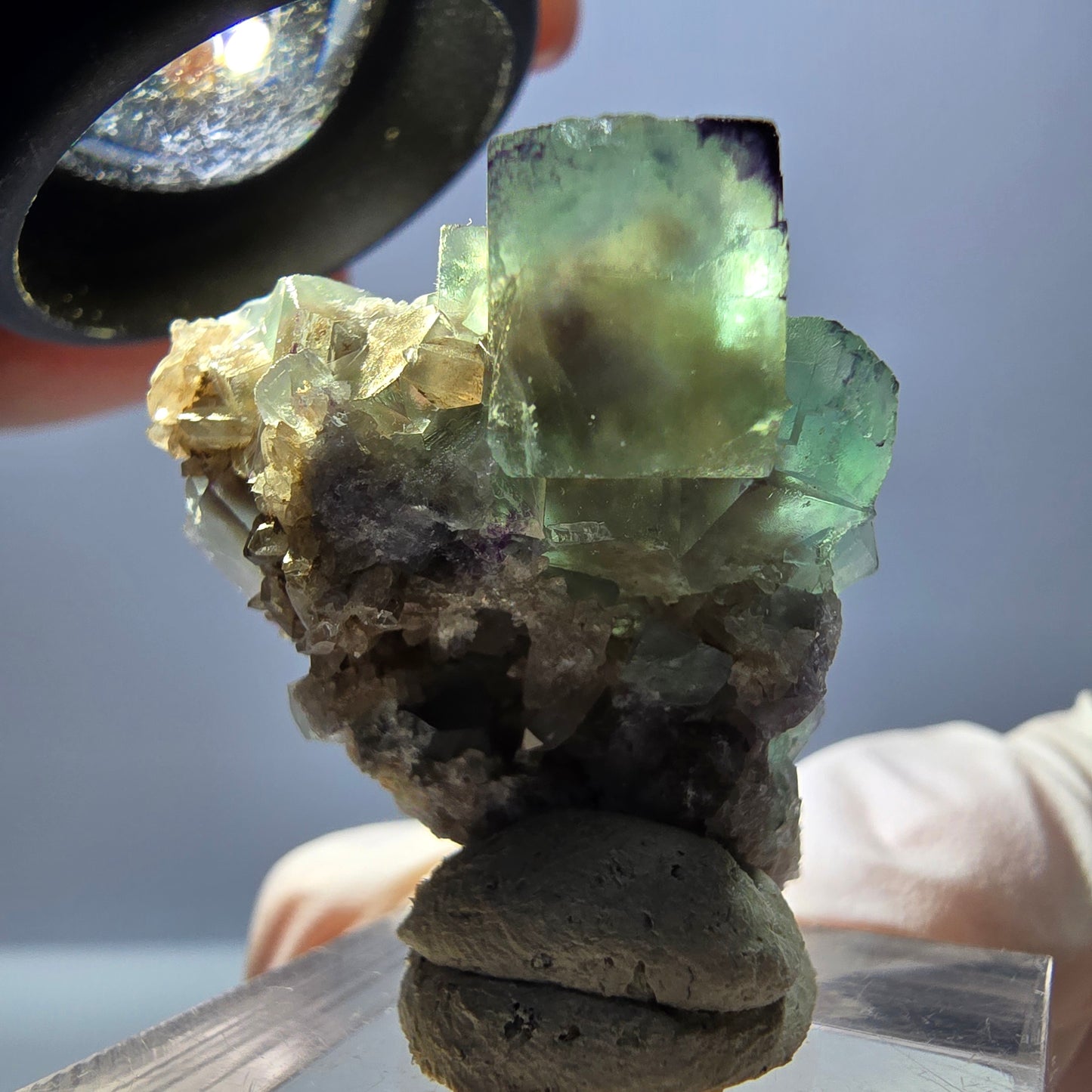 Seltene Phantom Fluorit Würfel, Quarz Stufe, grün lila Okorusu, Namibia 32*27*15mm
