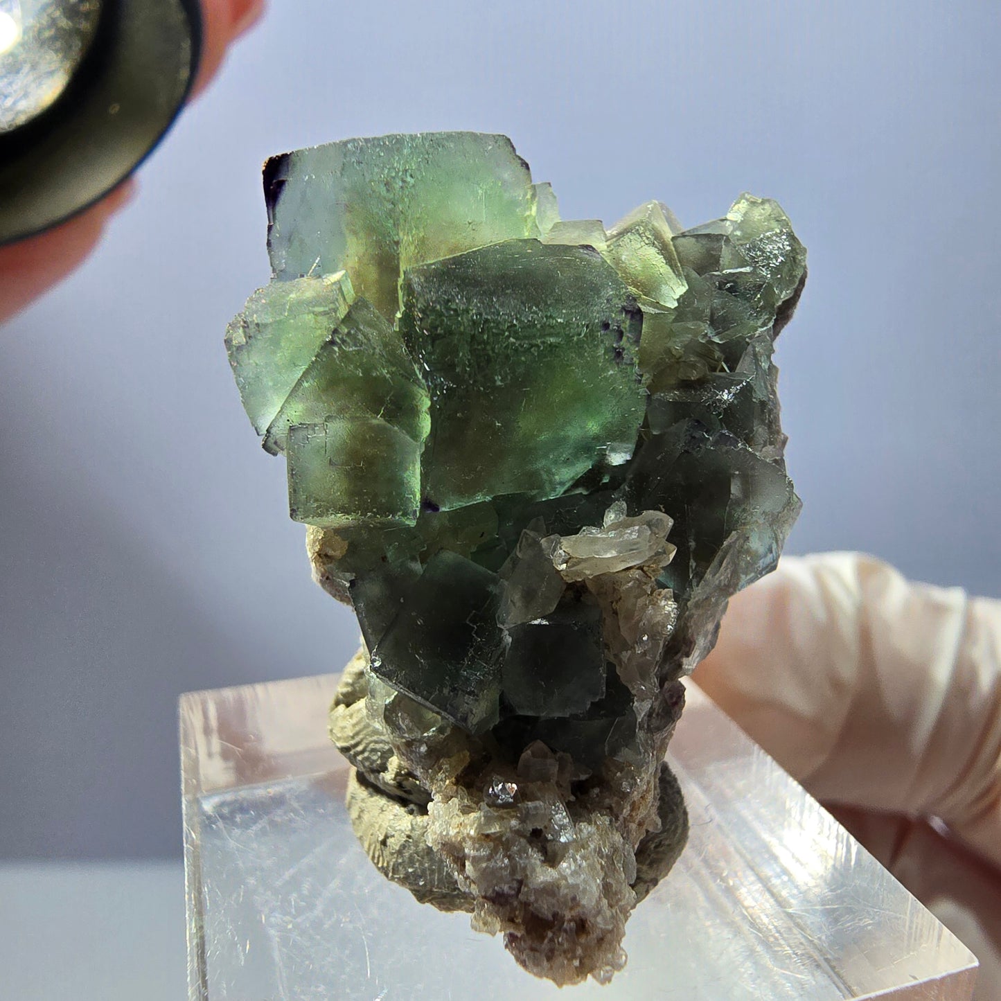 Seltene Phantom Fluorit Würfel, Quarz Stufe, grün lila Okorusu, Namibia 32*27*15mm