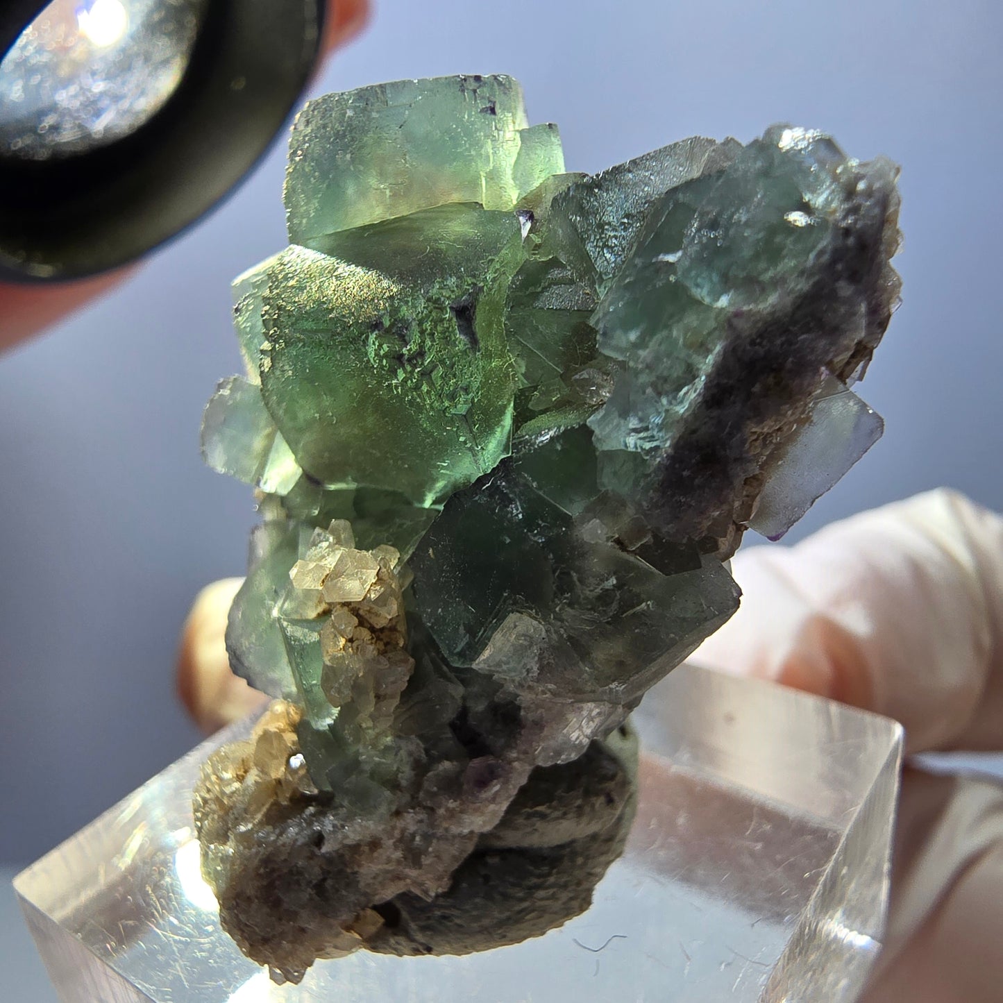Seltene Phantom Fluorit Würfel, Quarz Stufe, grün lila Okorusu, Namibia 32*27*15mm