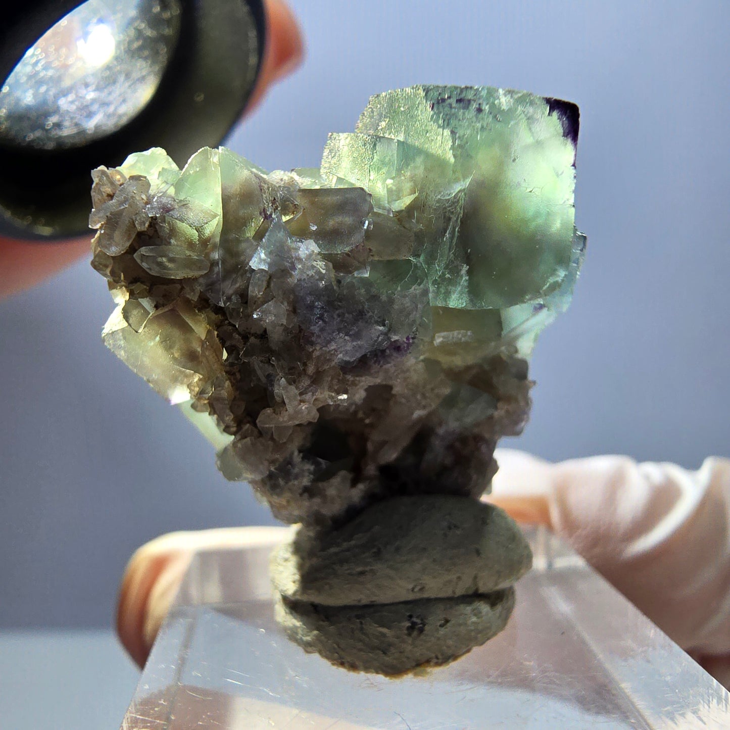 Seltene Phantom Fluorit Würfel, Quarz Stufe, grün lila Okorusu, Namibia 32*27*15mm