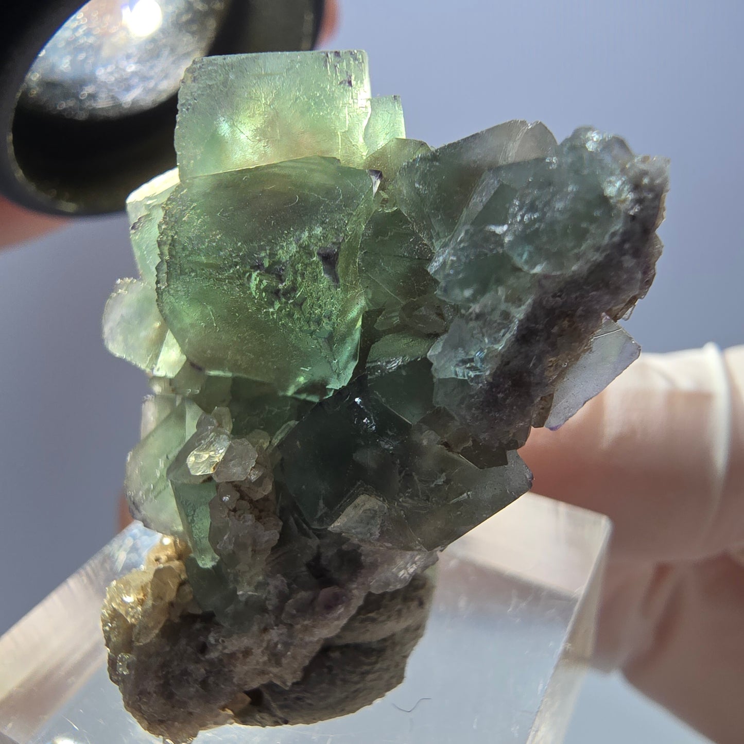 Seltene Phantom Fluorit Würfel, Quarz Stufe, grün lila Okorusu, Namibia 32*27*15mm