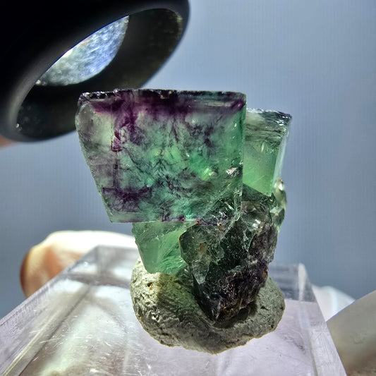 Seltene Phantom Fluorit Würfel Stufe, grün lila Okorusu, Namibia 23*22*16mm
