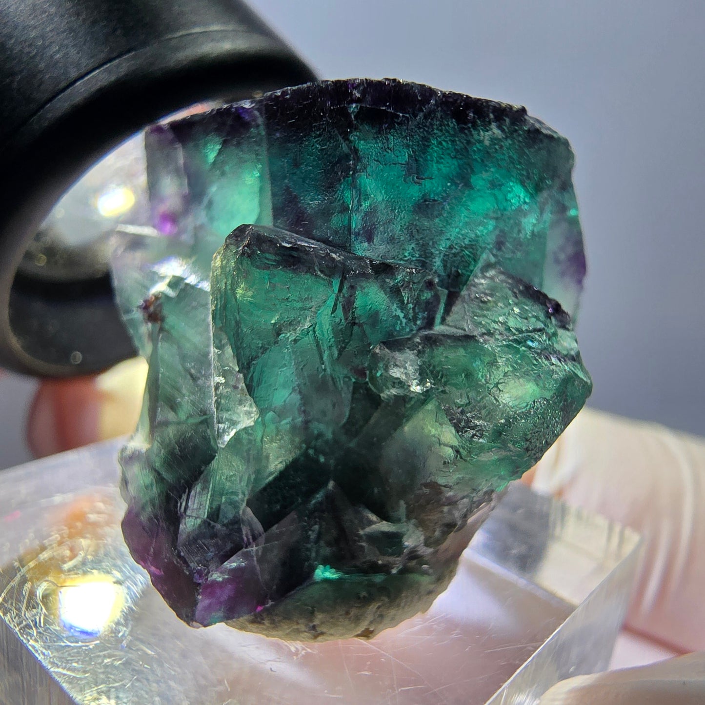 Seltene Phantom Fluorit Würfel Stufe, grün lila Okorusu, Namibia 25*24*21mm