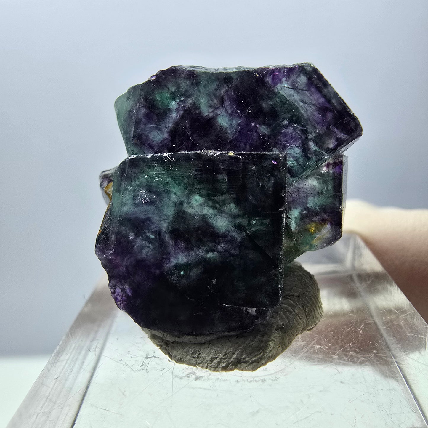 Seltene Phantom Fluorit Würfel Stufe, grün lila Okorusu, Namibia 21*21*14mm