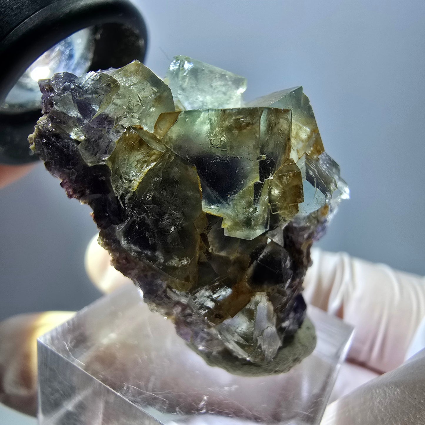 Seltene Phantom Fluorit Würfel Stufe, grün lila Okorusu, Namibia 40*23*18mm