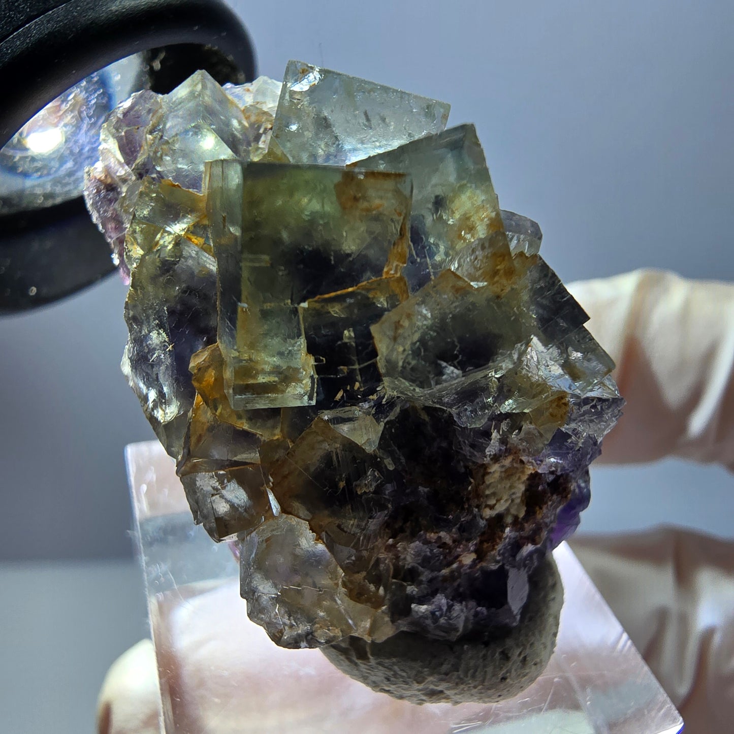 Seltene Phantom Fluorit Würfel Stufe, grün lila Okorusu, Namibia 40*23*18mm