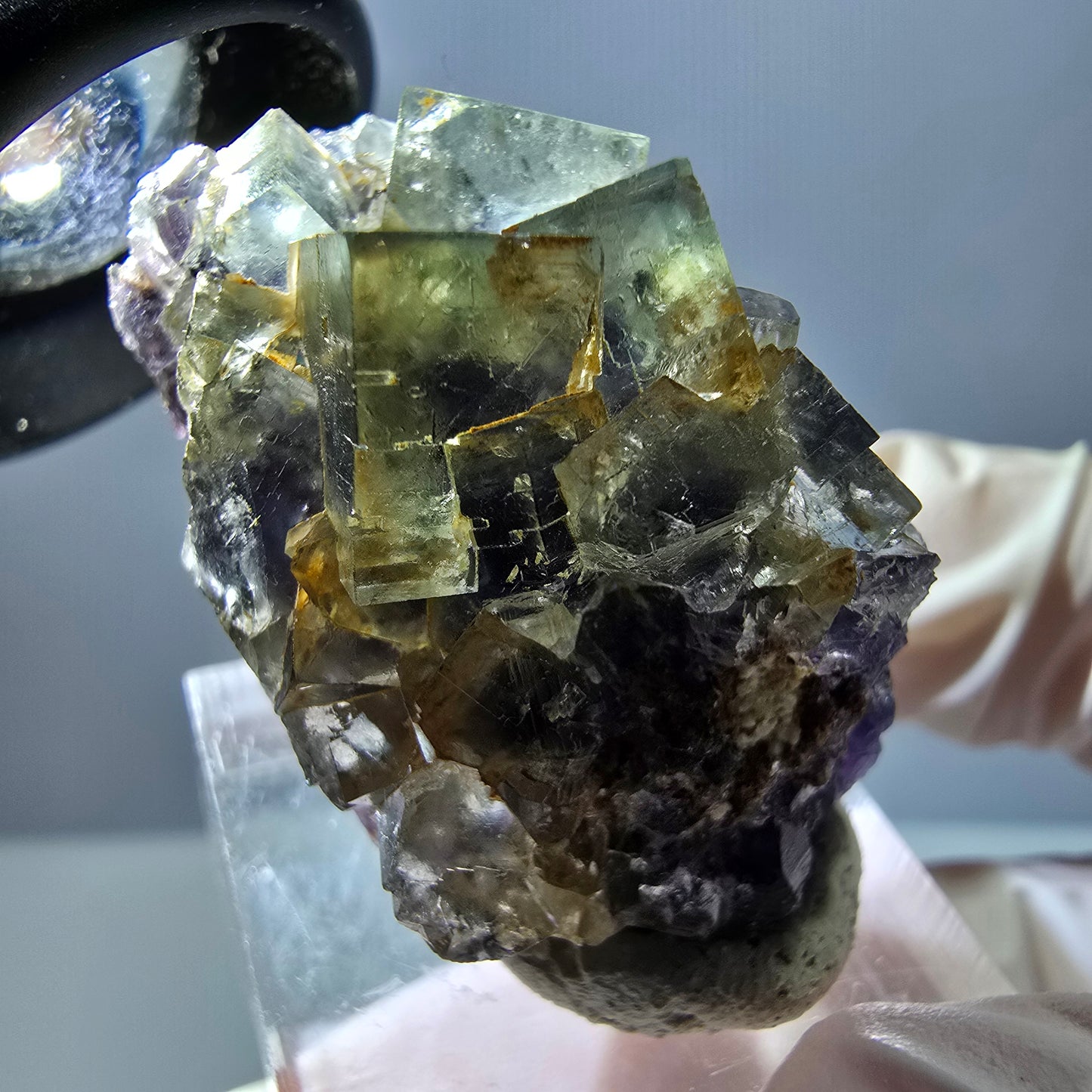 Seltene Phantom Fluorit Würfel Stufe, grün lila Okorusu, Namibia 40*23*18mm