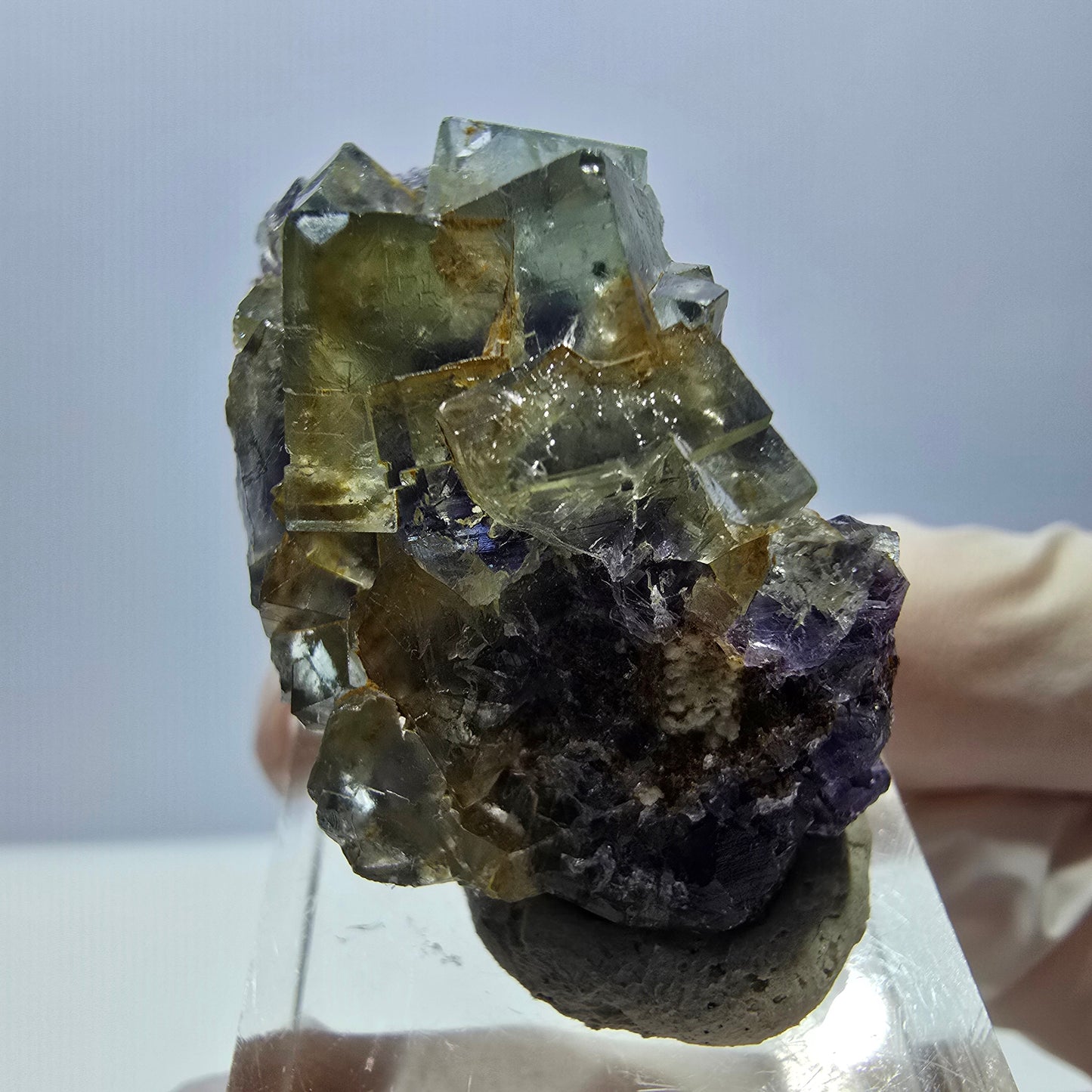 Seltene Phantom Fluorit Würfel Stufe, grün lila Okorusu, Namibia 40*23*18mm
