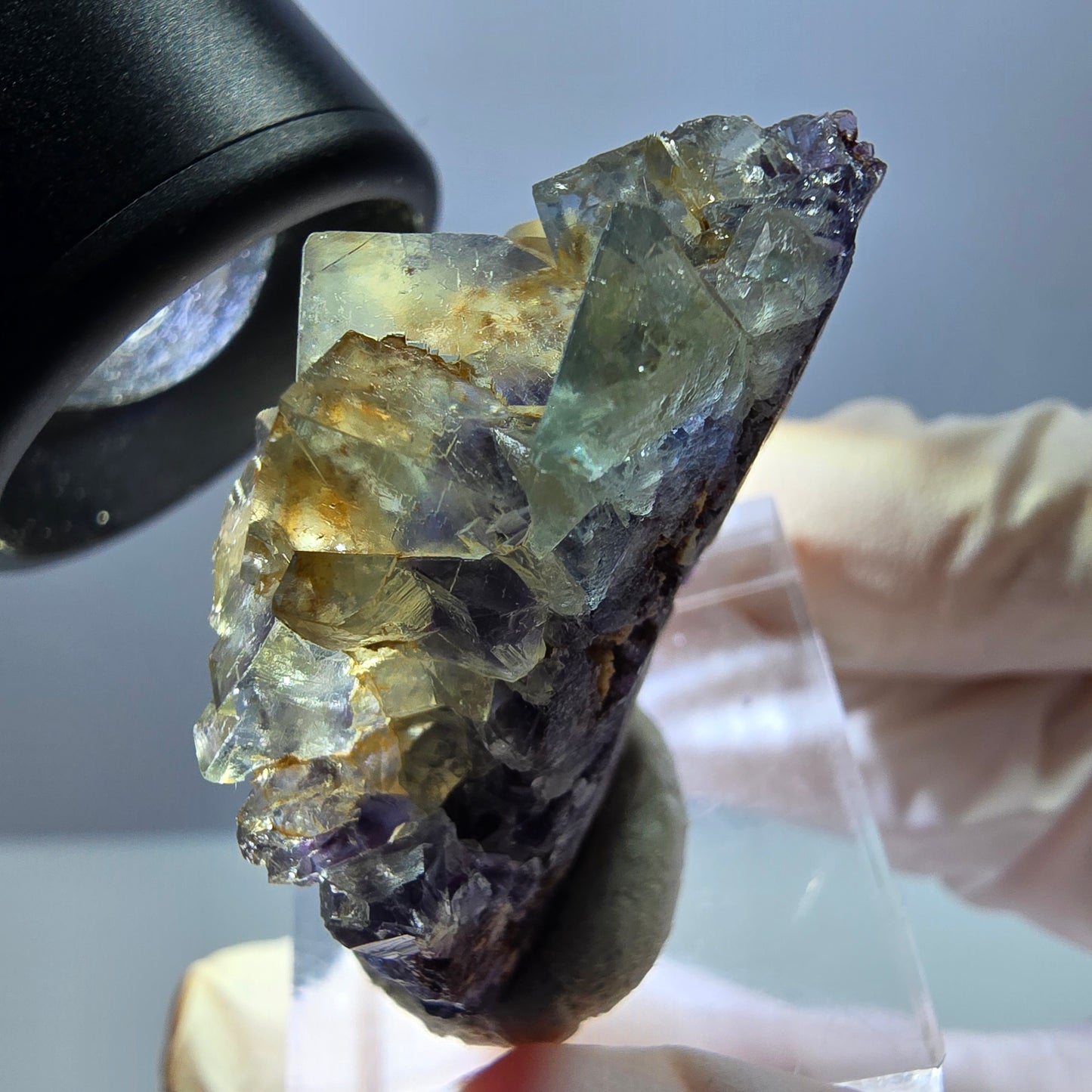 Seltene Phantom Fluorit Würfel Stufe, grün lila Okorusu, Namibia 40*23*18mm
