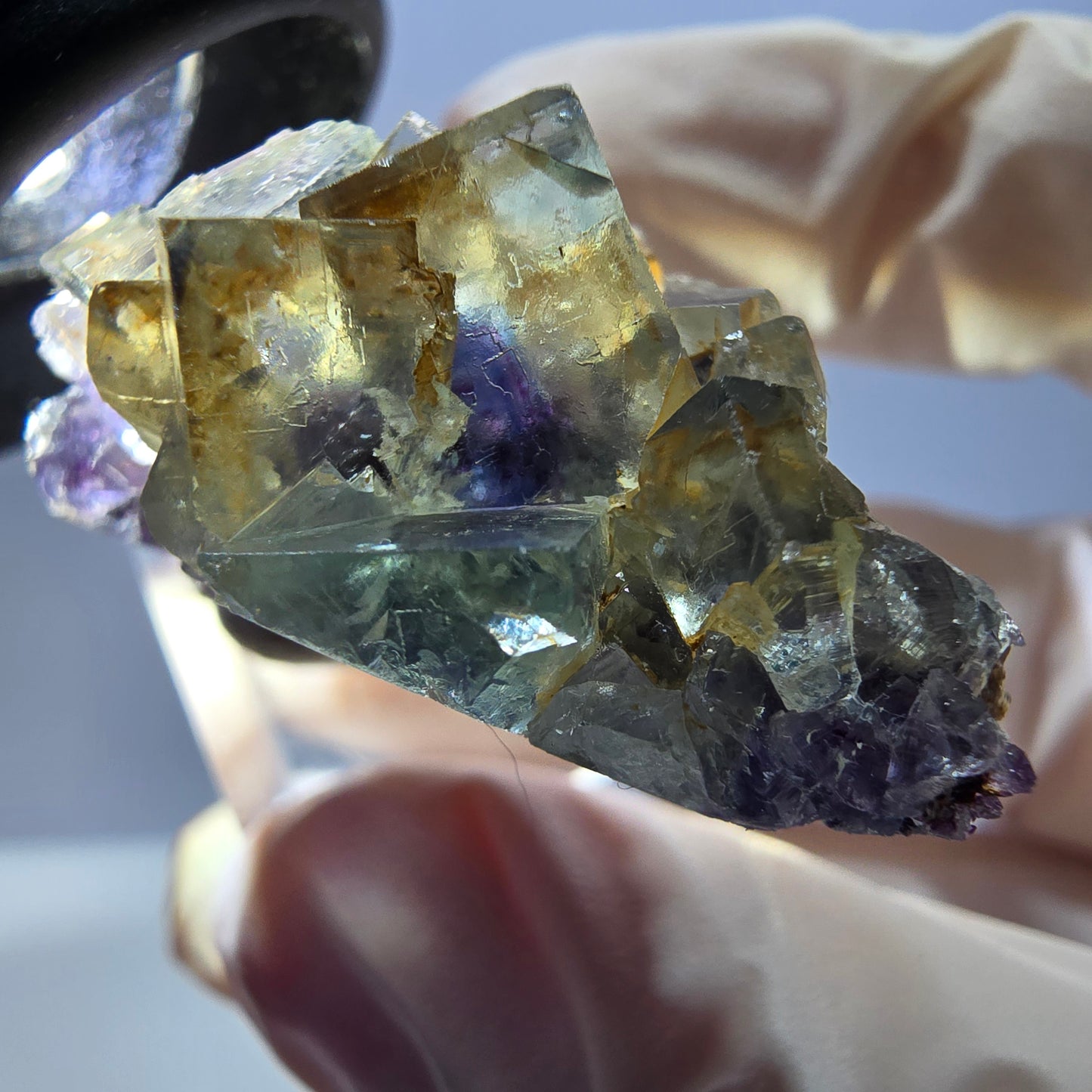 Seltene Phantom Fluorit Würfel Stufe, grün lila Okorusu, Namibia 40*23*18mm
