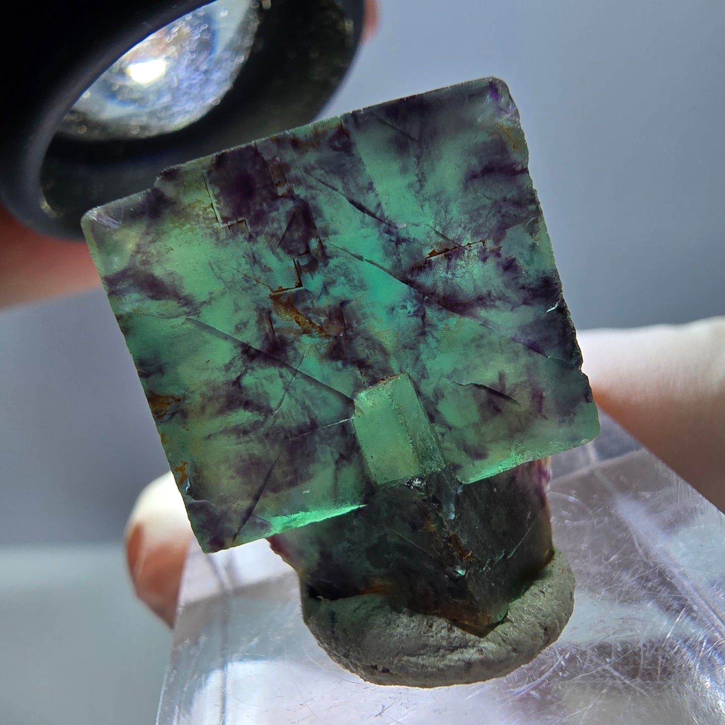 Seltene Phantom Fluorit Würfel Stufe, grün lila Okorusu, Namibia 23*18*15mm