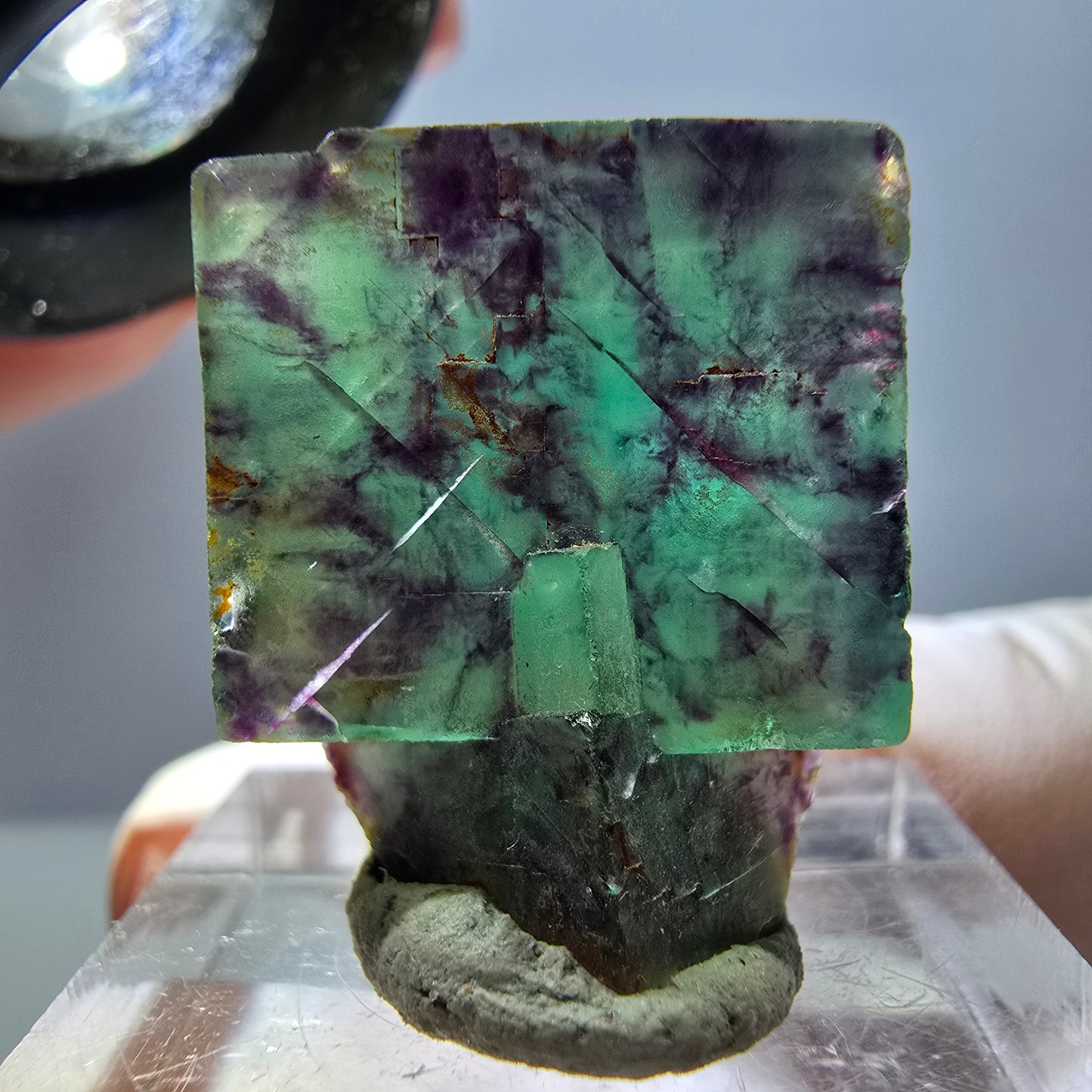 Seltene Phantom Fluorit Würfel Stufe, grün lila Okorusu, Namibia 23*18*15mm