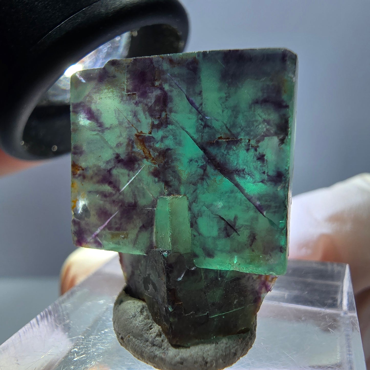 Seltene Phantom Fluorit Würfel Stufe, grün lila Okorusu, Namibia 23*18*15mm