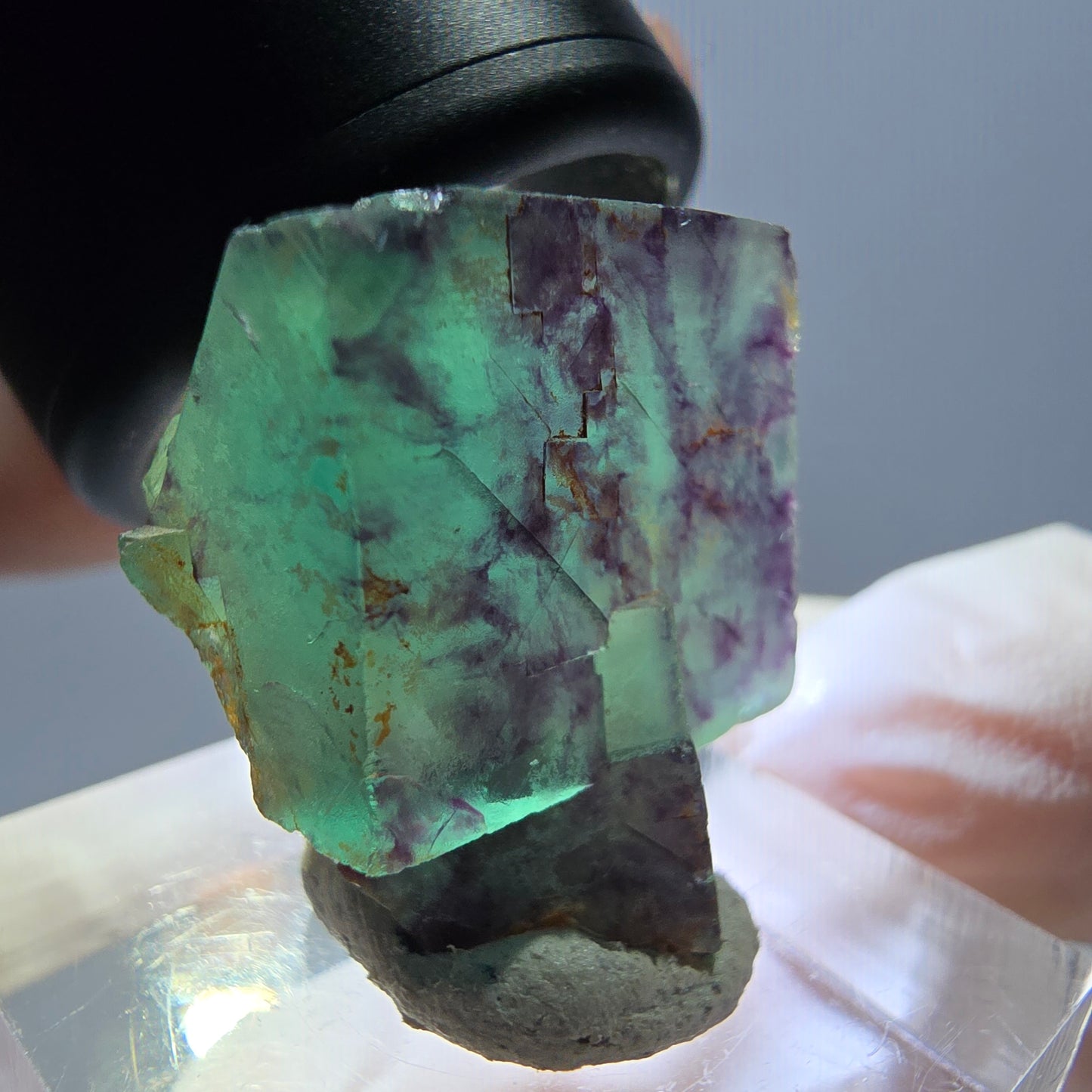 Seltene Phantom Fluorit Würfel Stufe, grün lila Okorusu, Namibia 23*18*15mm