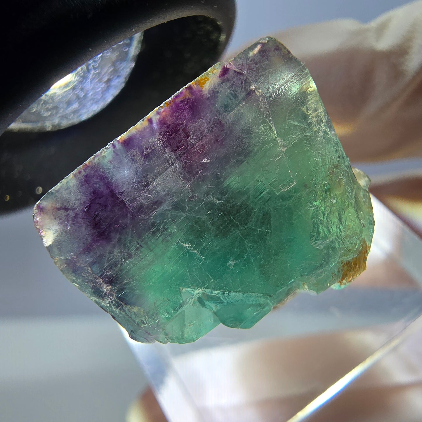 Seltene Phantom Fluorit Würfel Stufe, grün lila Okorusu, Namibia 23*18*15mm