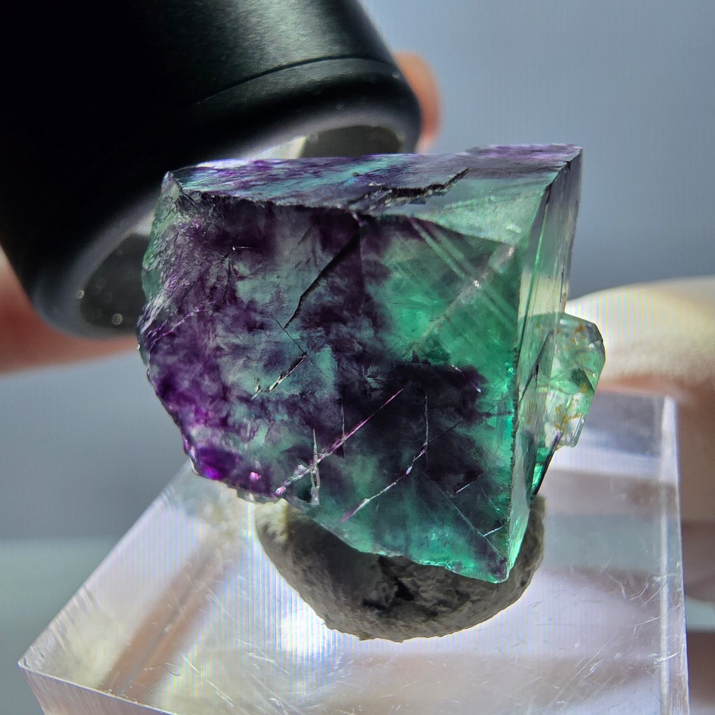 Seltene Phantom Fluorit Würfel Stufe, grün lila Okorusu, Namibia 20*19*16mm