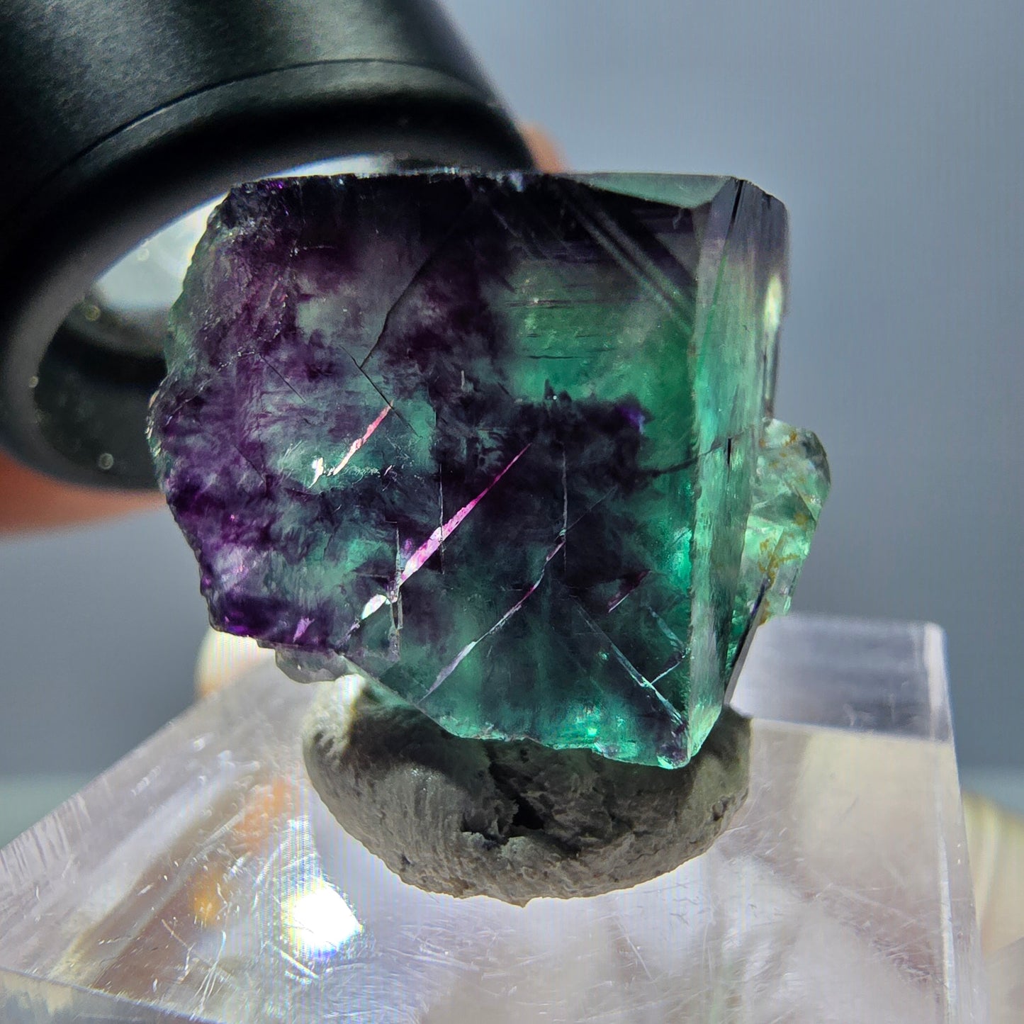 Seltene Phantom Fluorit Würfel Stufe, grün lila Okorusu, Namibia 20*19*16mm