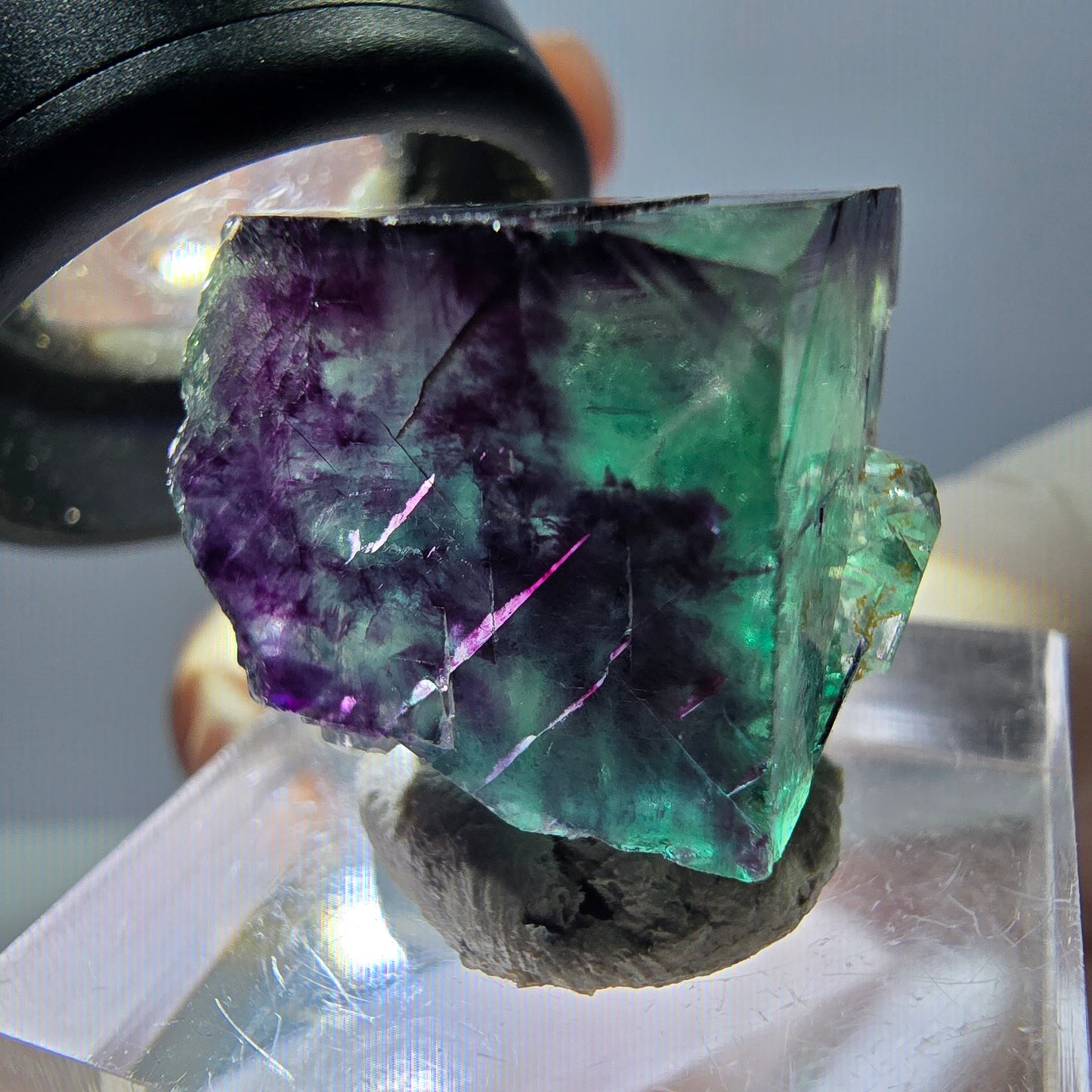 Seltene Phantom Fluorit Würfel Stufe, grün lila Okorusu, Namibia 20*19*16mm