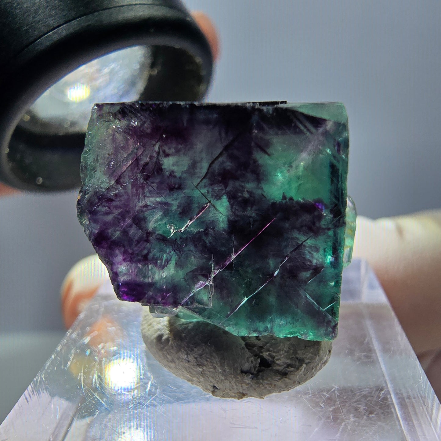 Seltene Phantom Fluorit Würfel Stufe, grün lila Okorusu, Namibia 20*19*16mm