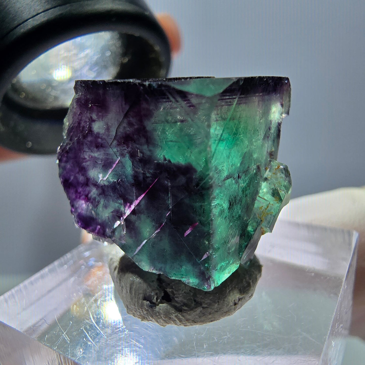 Seltene Phantom Fluorit Würfel Stufe, grün lila Okorusu, Namibia 20*19*16mm