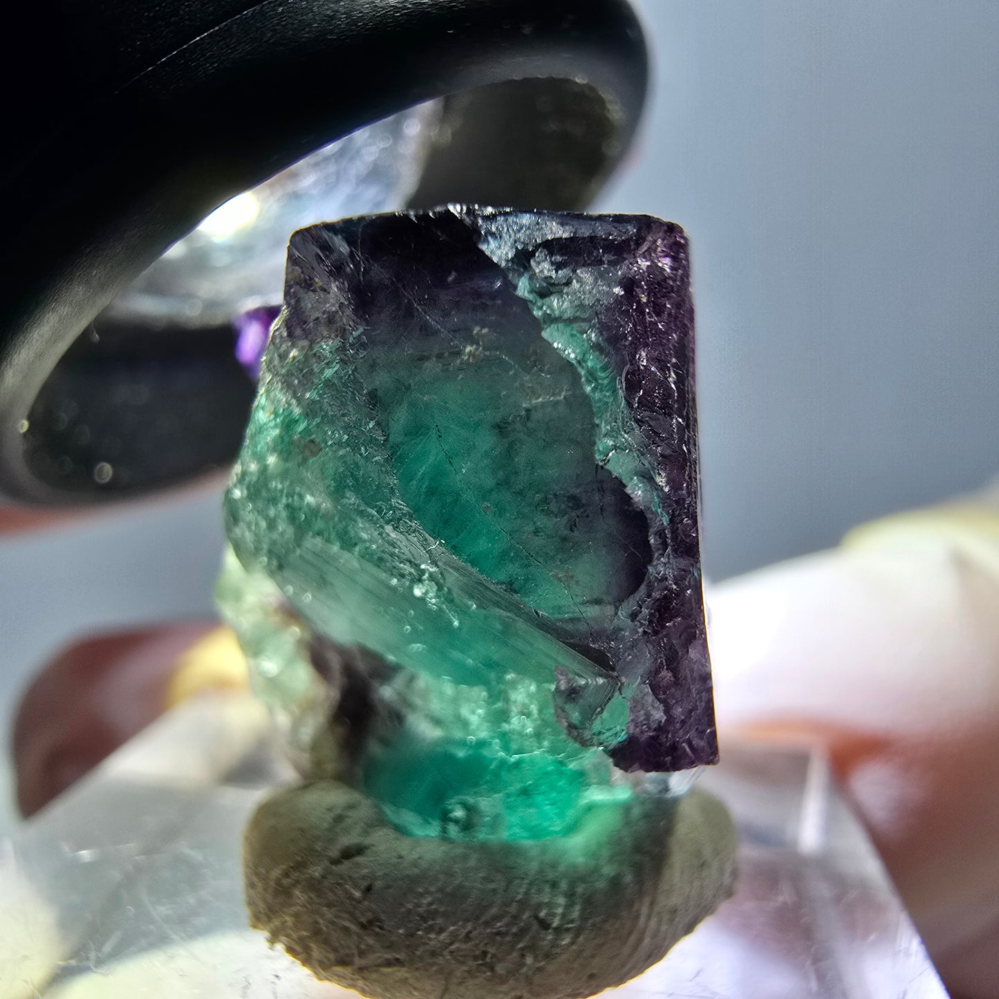 Seltene Phantom Fluorit Würfel Stufe, grün lila Okorusu, Namibia 20*19*16mm