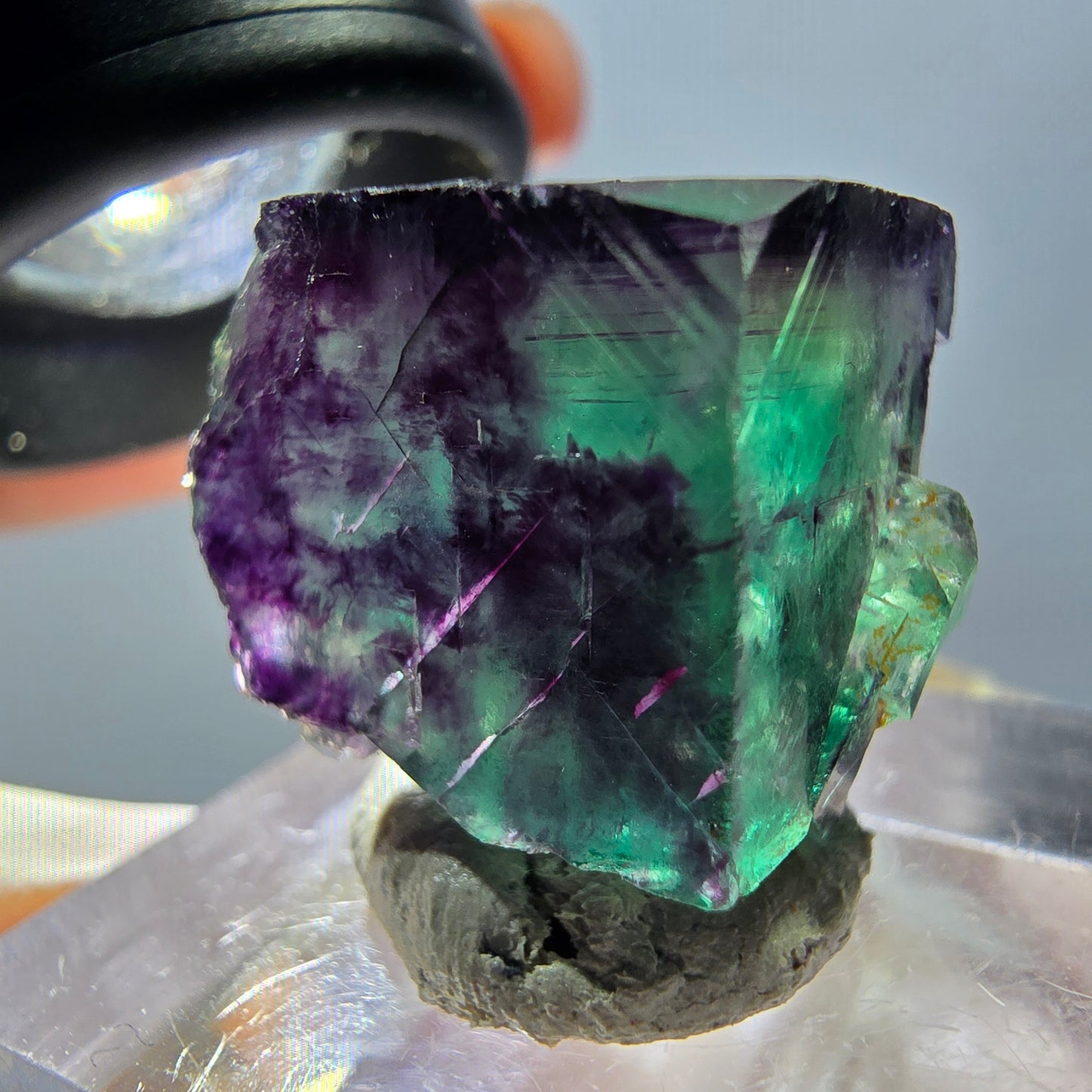 Seltene Phantom Fluorit Würfel Stufe, grün lila Okorusu, Namibia 20*19*16mm
