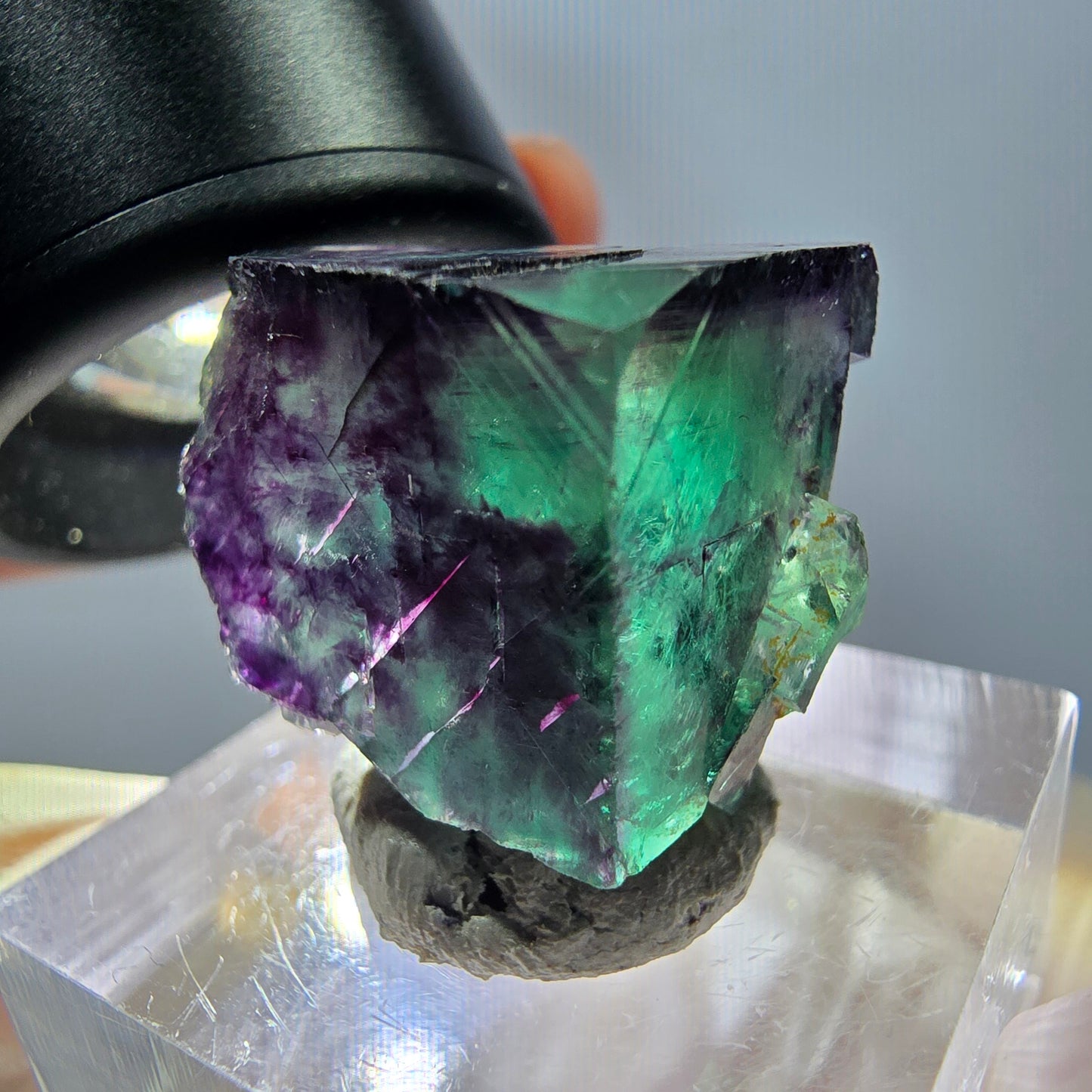 Seltene Phantom Fluorit Würfel Stufe, grün lila Okorusu, Namibia 20*19*16mm