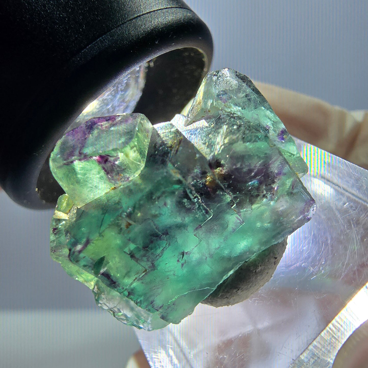 Seltene Phantom Fluorit Würfel Stufe, grün lila Okorusu, Namibia 23*18*13mm