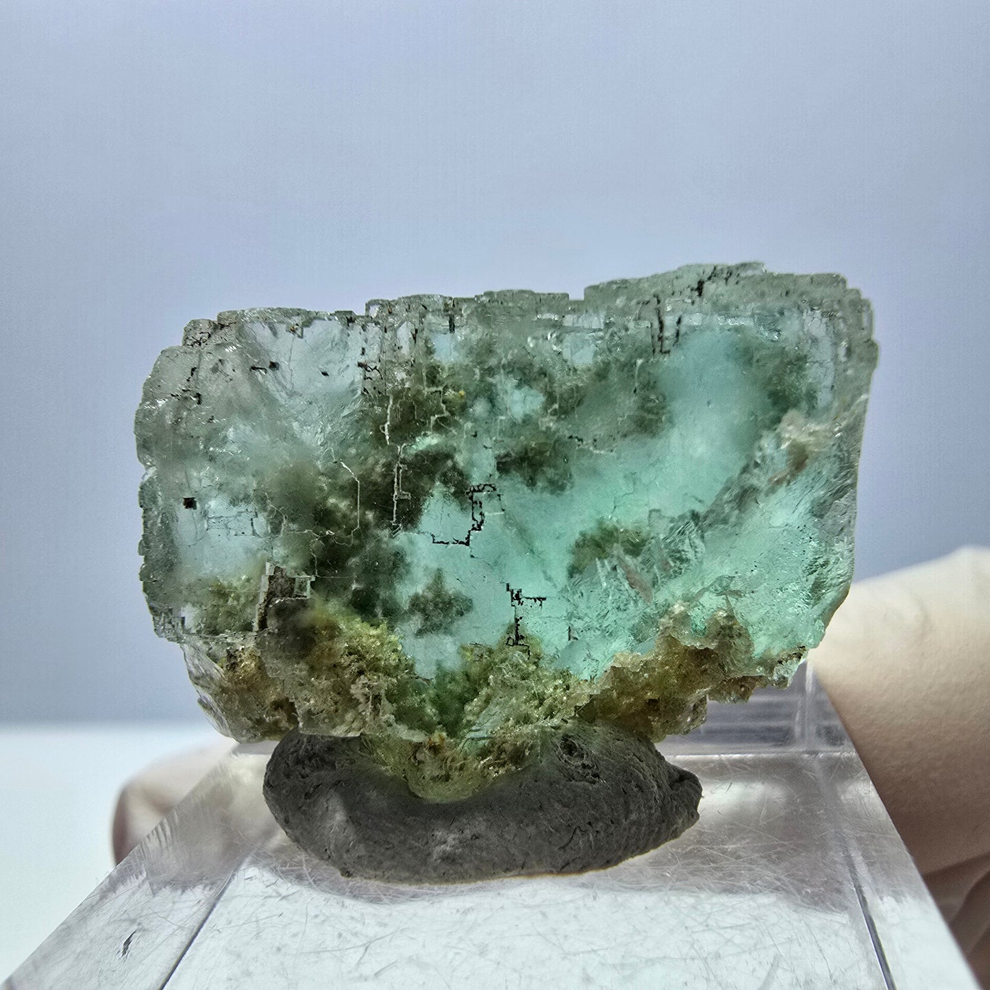 Klarer Phantom Fluorit Würfel parkettiert, grün Okorusu, Namibia 27*19*17mm