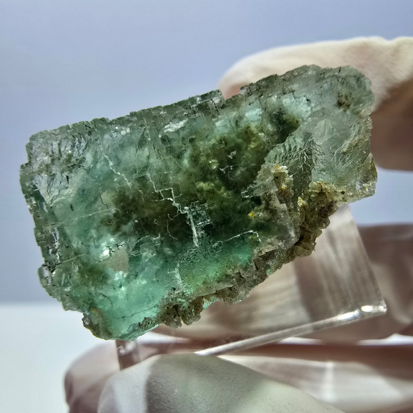 Klarer Phantom Fluorit Würfel parkettiert, grün Okorusu, Namibia 27*19*17mm