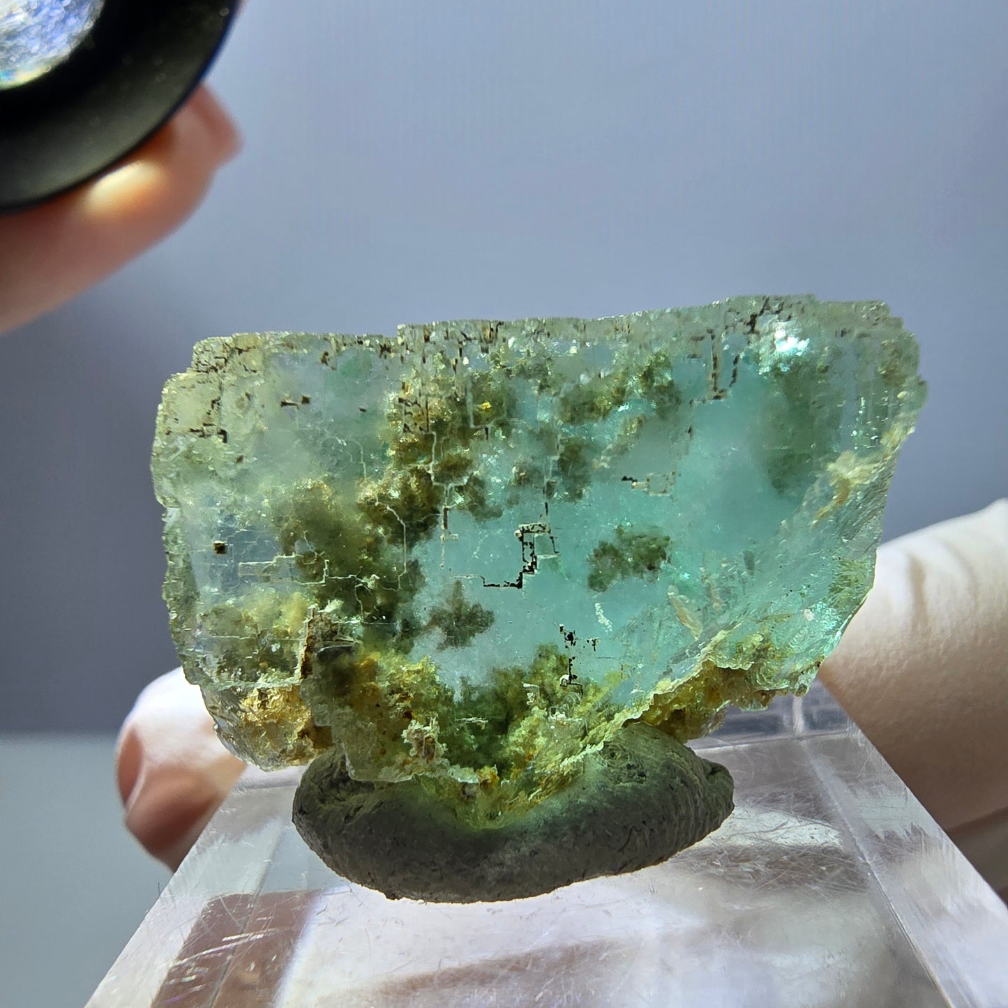 Klarer Phantom Fluorit Würfel parkettiert, grün Okorusu, Namibia 27*19*17mm