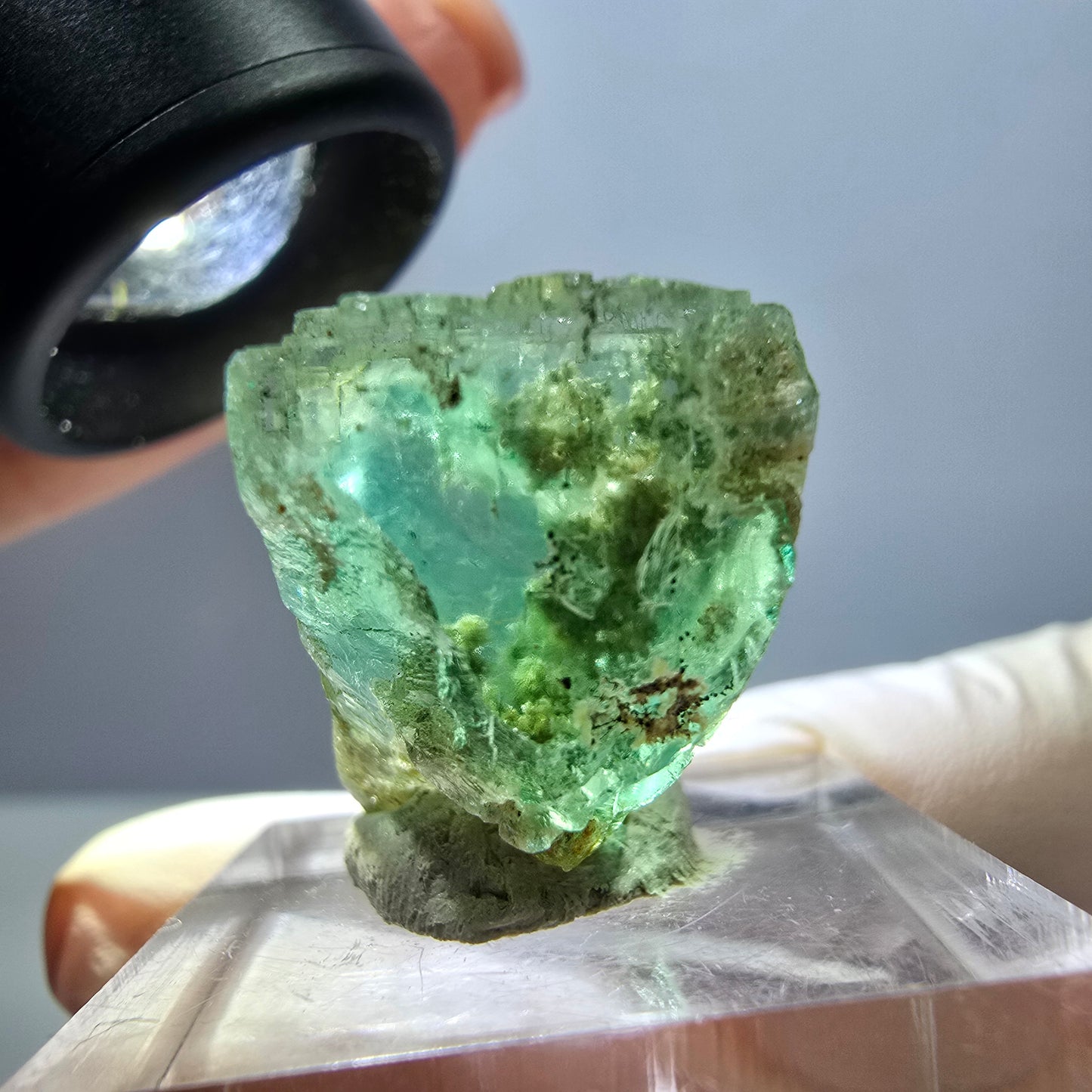 Klarer Phantom Fluorit Würfel parkettiert, grün Okorusu, Namibia 27*19*17mm
