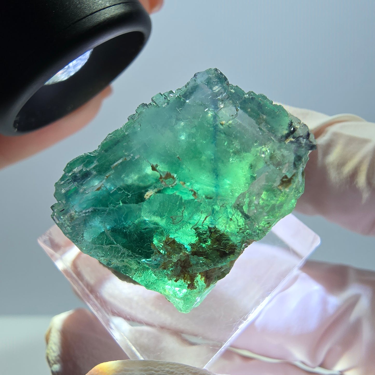 Klarer Phantom Fluorit Würfel parkettiert, grün Okorusu, Namibia 23*22*17mm