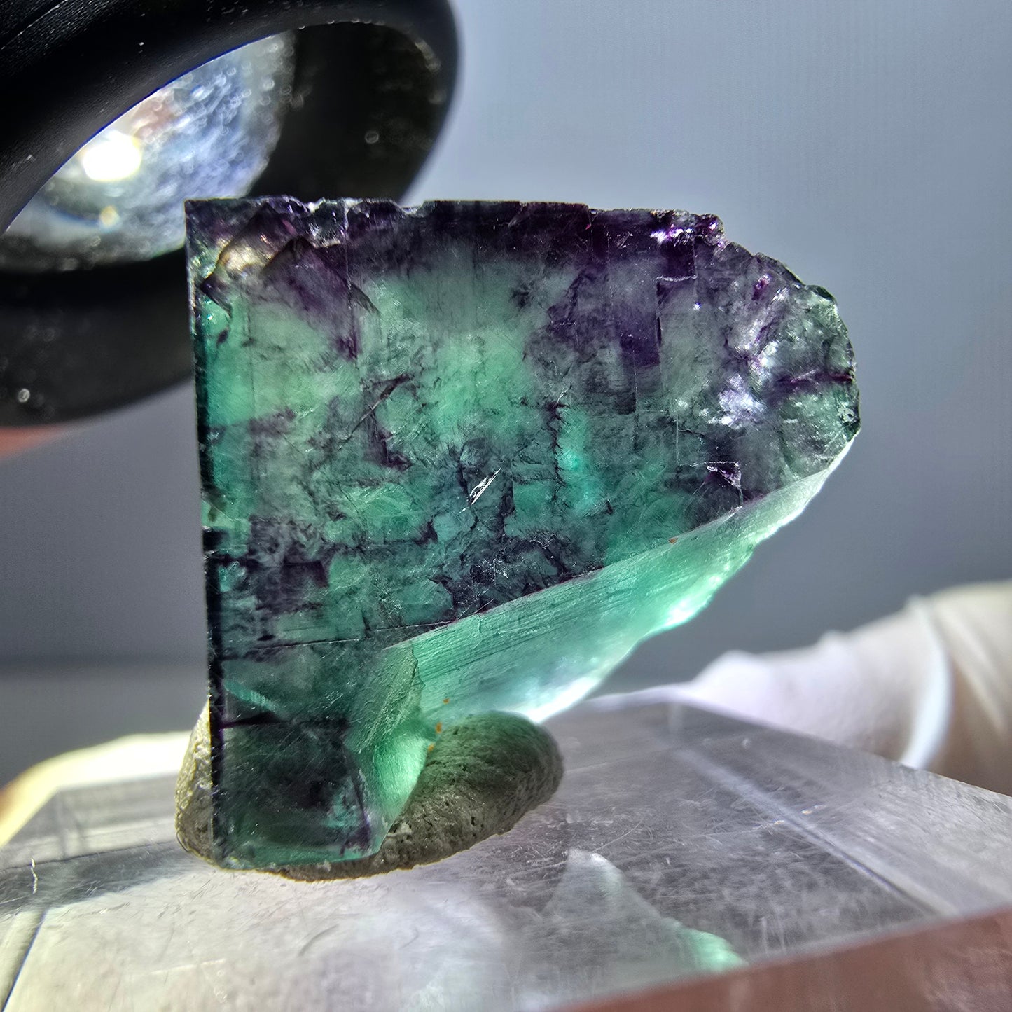 Klarer Phantom Fluorit Würfel, grün lila Okorusu, Namibia 19*18*11mm