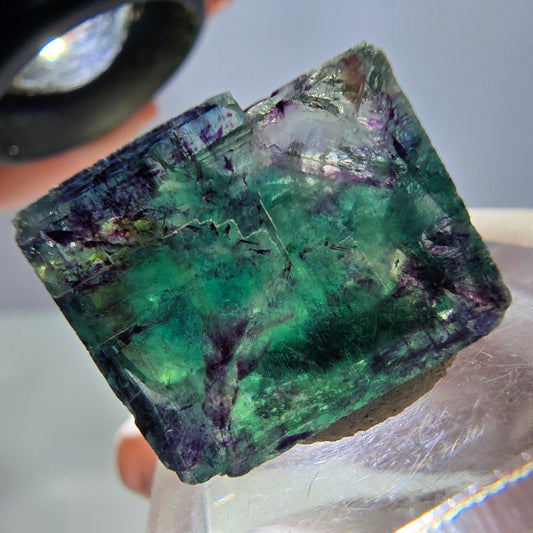 Klarer Phantom Fluorit Würfel, grün lila Okorusu, Namibia 18*16*11mm